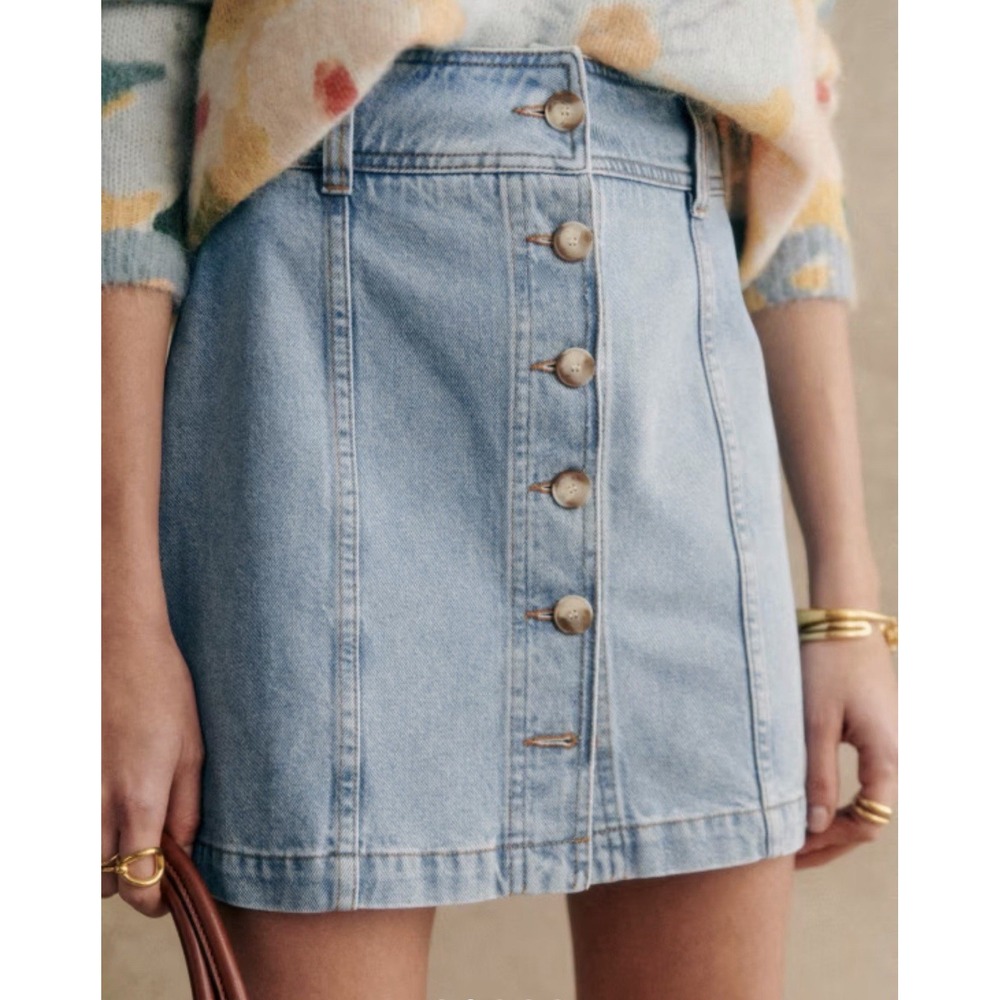 Sezane Size 36/US 4 SAVINE Denim Button-Front High-Rise Fit & Flare Skirt NEW